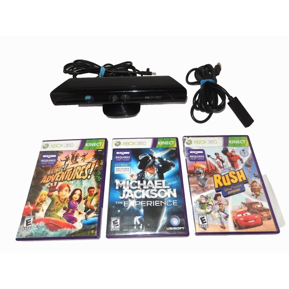 Xbox 360 Kinect Sensor Bar With Cable Extension & 3 Kinect Video Games